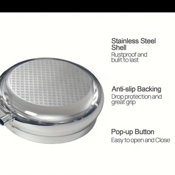 Tabby Striped Cat Pill Box Medicine Mini Steel Case Mirrored Travel Purse Size - Picture 6 of 6